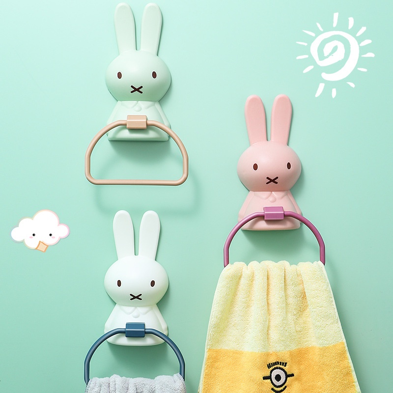 ♫Giá Treo Khăn Miffy Hoạt Hình Móc Rửa Mặt Cho Bé Phòng Tắm Sáng Tạo Móc Treo Khăn Không Cần Đục Lỗ Giá Treo Giẻ Tủ