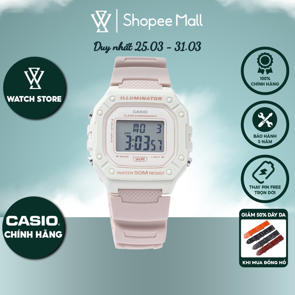 Đồng Hồ Điện Tử Unisex Casio WATCHSTORE W-218HC-4A2VDF Thiết Kế Mặt 44mm, Dây Đeo Và Vỏ Nhựa Phong Cách Trẻ Tr