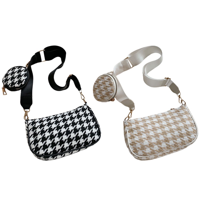 Túi Xách Tròn Đeo Chéo Họa Tiết Caro Vintage Cho Nữ