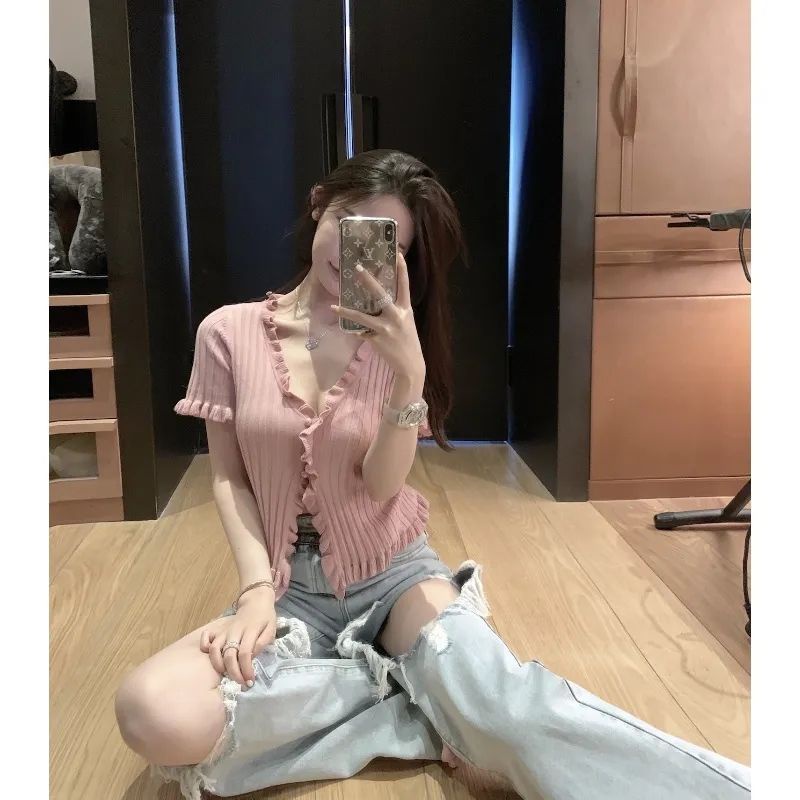 Quần Jean Dài Lưng Cao Dáng Rộng Thiết Kế Rách Thời Trang Mùa Hè Mới Cá Tính Cho Nữ