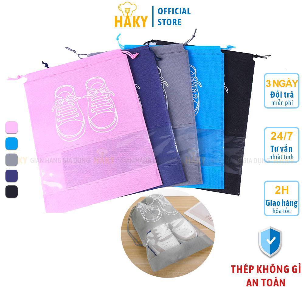 Túi đựng giày dép du lịch, thể thao dây có rút chống bụi bẩn, ẩm mốc, nhiều màu, 2 size nhỏ và lớn HAKY035