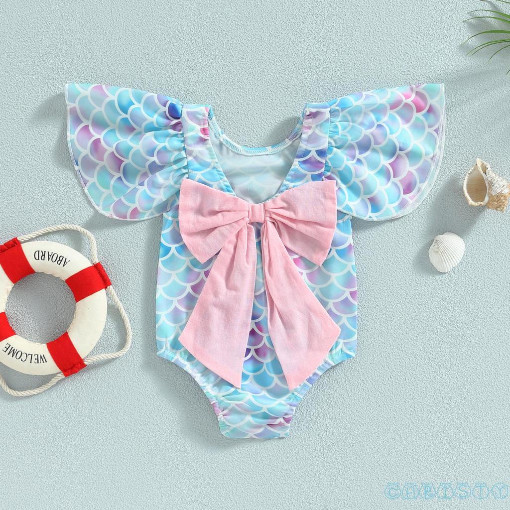 Bộ Đồ Bơi Nàng Tiên Cá Cổ Tròn Tay Bèo Dễ Thương Cho Bé Gái