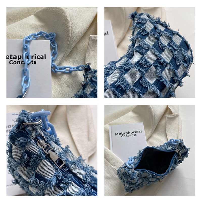 MISCHA Túi Xách Denim Dây Đeo Bản Rộng Thời Trang Cho Nữ