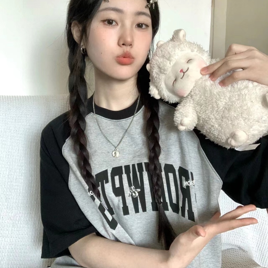 Áo Thun 100% Cotton Tay Ngắn Dáng Rộng In Họa Tiết Hoạt Hình Phong Cách Hàn Quốc Thời Trang Cho Nữ