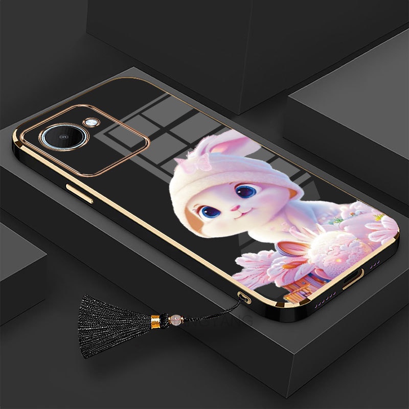 ốp lưng Realme c30 c30s Ốp Điện Thoại Tpu Dẻo Mạ Màu Gradient In Hình Thỏ Kèm Dây Đeo Cho Realme c30 c30s