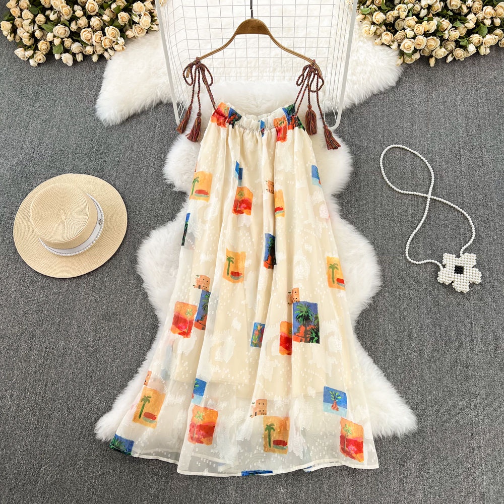 Đầm Hai Dây Dáng Rộng In Họa Tiết Thời Trang Mùa Hè Pháp Cổ Điển Dành Cho Nữ