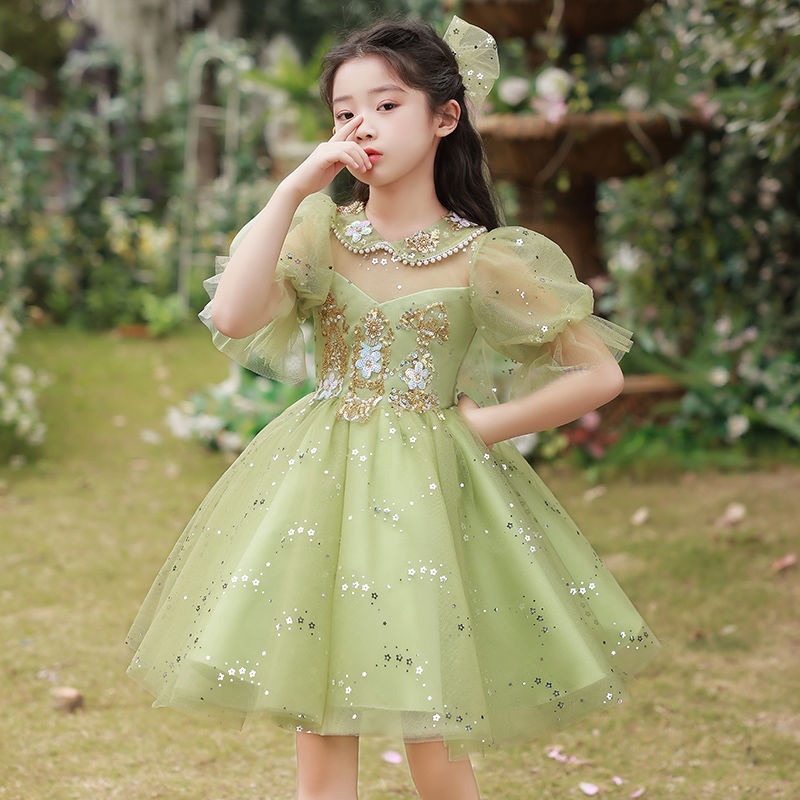Đầm Công Chúa Mùa Hè Màu Xanh Lá Phong Cách Mới Cho Bé Gái 2-13 Tuổi
