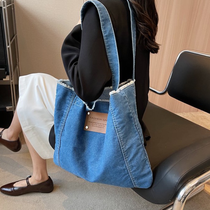 Túi tote Đeo Vai Vải denim Sức Chứa Lớn Thời Trang Hàn Quốc Dễ Phối Đồ Cho Nữ