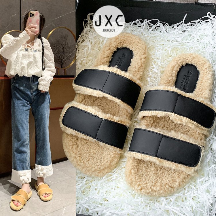 JINxCHOY Dép Bông Quai Ngang Hở Ngón Mũi Tròn Màu Trơn Đơn Giản Thoải Mái Thời Trang