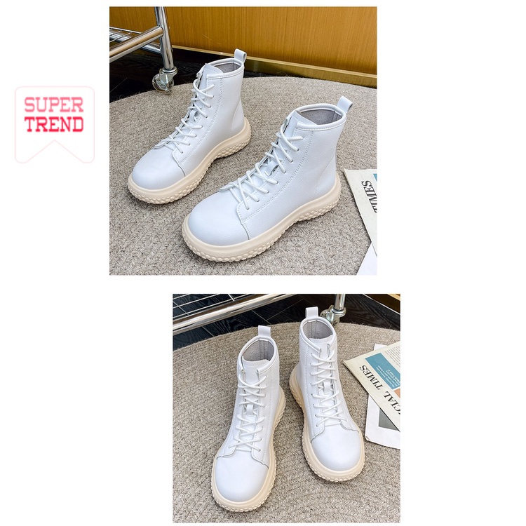 Giày Bốt Martin Mũi Tròn Cột Dây Phía Trước Thoải Mái Thời Trang