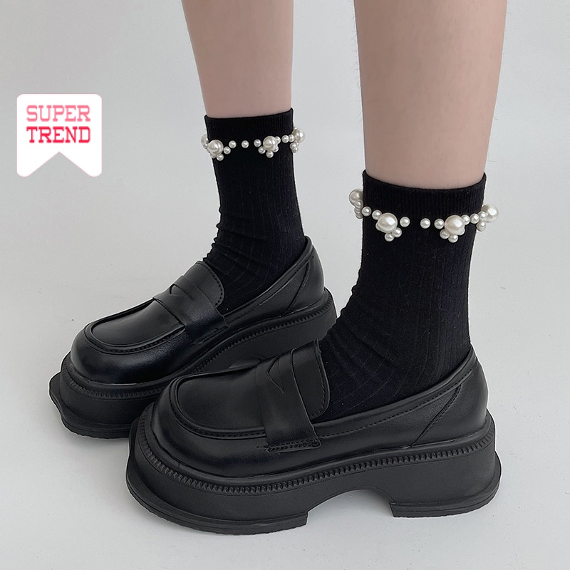 Giày Da Màu Đen Phong Cách Retro Anh Quốc