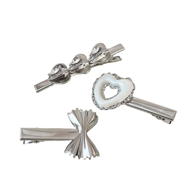 Kẹp Tóc Hình Nơ / Trái Tim Mạ Bạc 2K Phong Cách Ngọt Ngào Cho Nữ