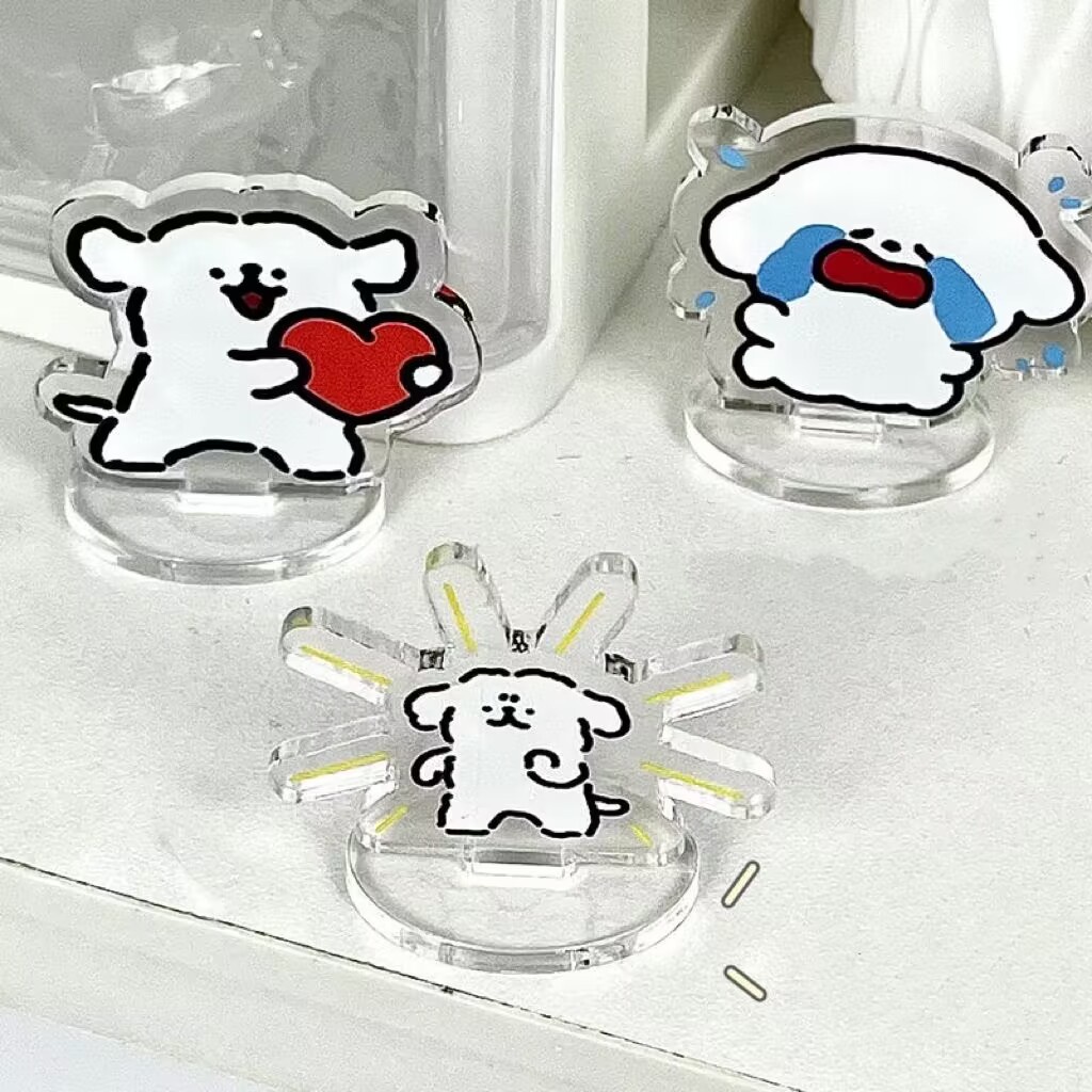 Bộ 4 Giá Đỡ Bằng Acrylic Hình Chú Chó Hoạt Hình Dễ Thương Độc Đáo Trang Trí Bàn Làm Việc