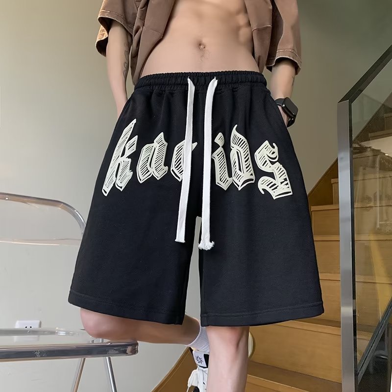 Quần Short Thể Thao Bóng Rổ Dây Rút In Chữ Màu Trắng Đen Phong Cách Hàn Quốc Cho Nam Và Nữ Size M-5XL