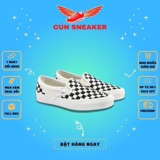 Giày lười slip on Vans caro vải canvas chuẩn sc Full Box - Giày thể thao Vans caro lười full size nam nữ