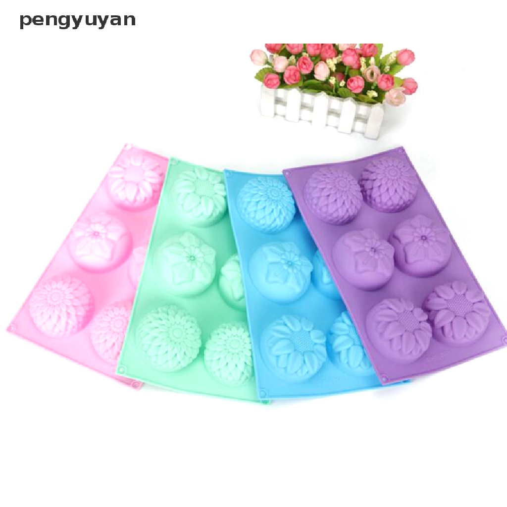 Khuôn Làm Bánh / Xà Phòng Handmade 6 Lỗ Hình Hoa Tròn Bằng Silicone DIY