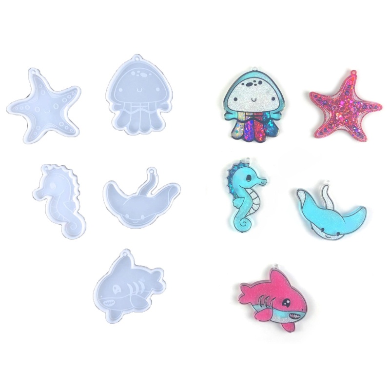Set 5 Khuôn Silicone Làm Móc Khóa Hình Động Vật Biển Xinh Xắn