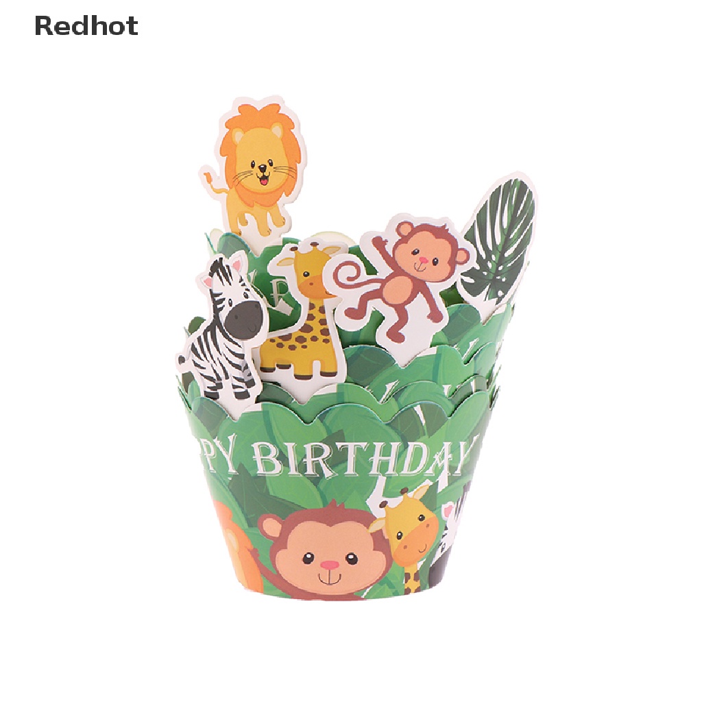 &lt; Redhot &gt; Set 12 Khay Đựng Bánh Cupcake Hình Động Vật Hoang Dã Cho Tiệc Tùng