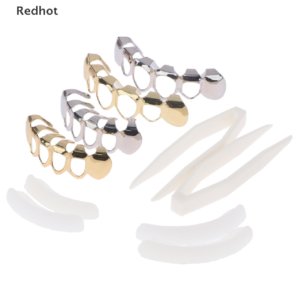 &lt; Redhot &gt; Vỉ Nướng Răng Mạ Vàng Phong Cách Hip Hop Lấp Lánh Có Lỗ Trên Và Dưới