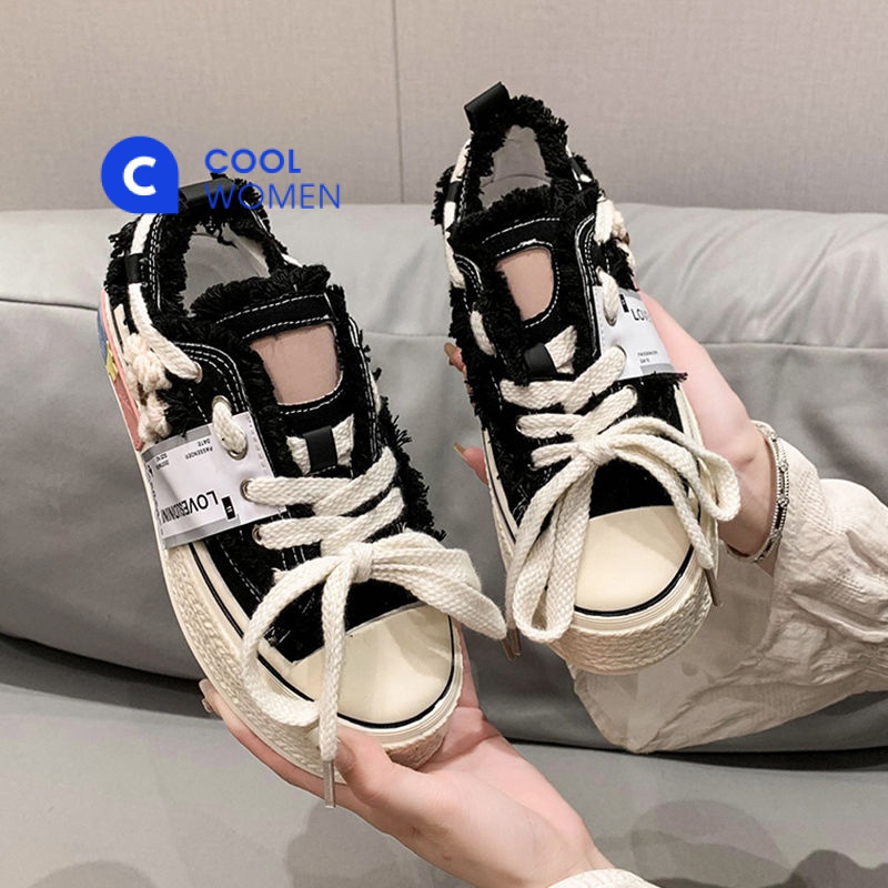 Giày Vải Canvas Đế Dày Tăng Chiều Cao Thoáng Khí Phong Cách Mới 2023 Cho Nữ