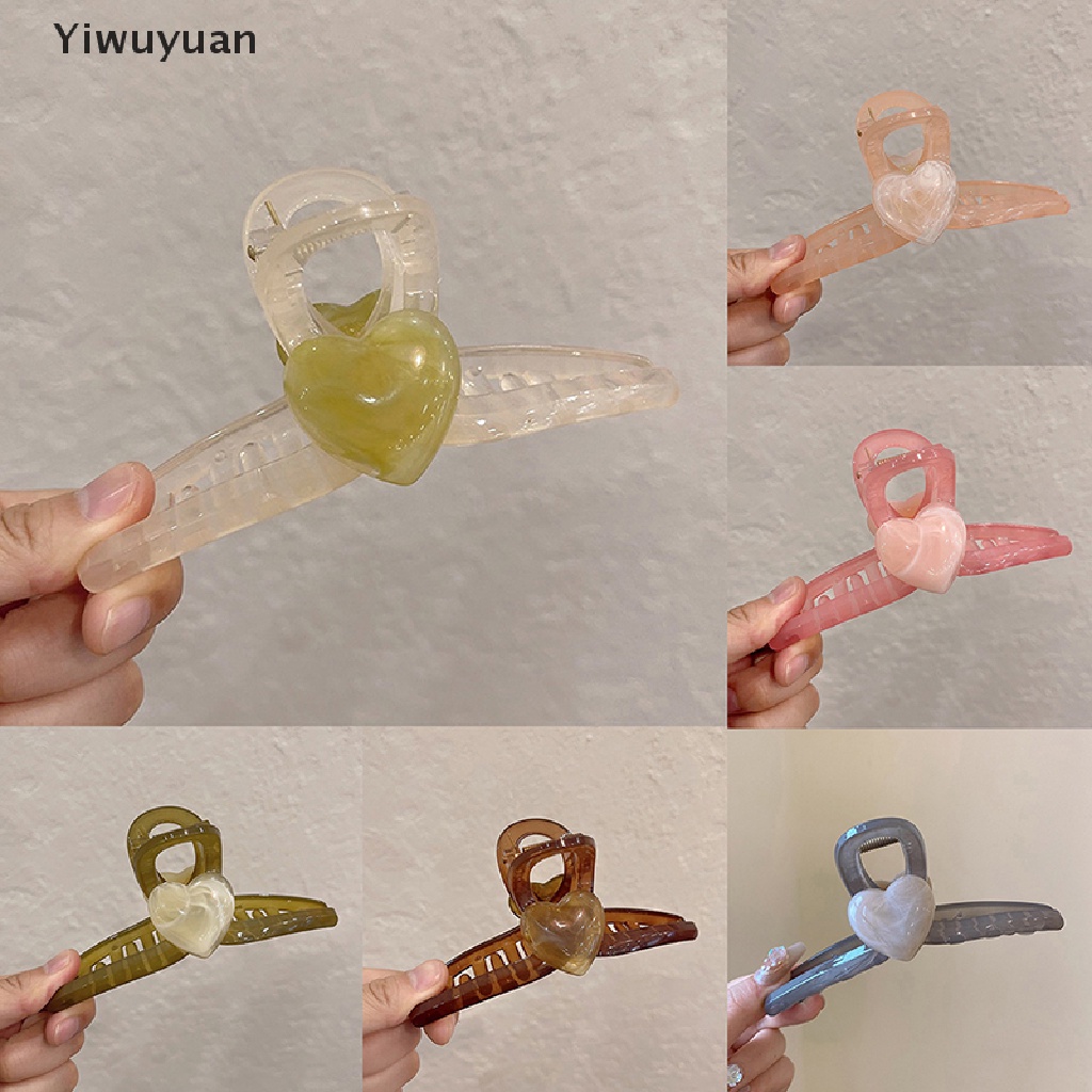 < Yiwuyuan > Kẹp Tóc Càng Cua Hình Trái Tim Cỡ Lớn Phong Cách Hàn Quốc Ngọt Ngào Cho Nữ
