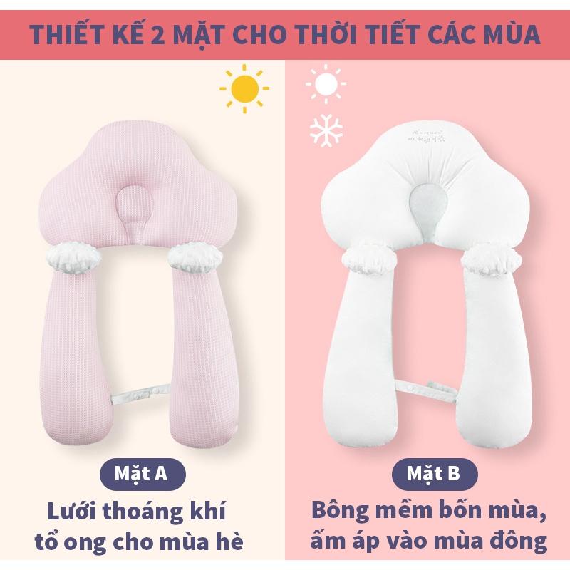 gối chữ u chống giật mình cho bé, có định hình chống bẹp đầu cho trẻ sơ sinh