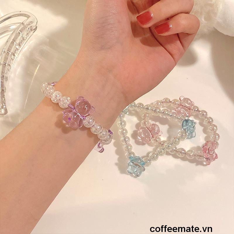 【coffeemate】⚡Dây buộc tóc hình gấu đính hạt pha lê trong suốt màu kẹo dễ thương cho nữ