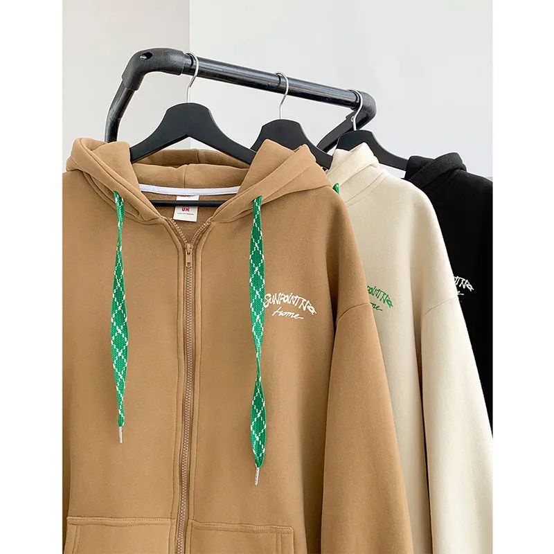 Áo Khoác Cardigan Dáng Rộng Có Mũ Trùm Phối Khóa Kéo Đơn Giản Phong Cách Retro Hong Kong Thời Trang Xuân Thu Mới Cho Nữ