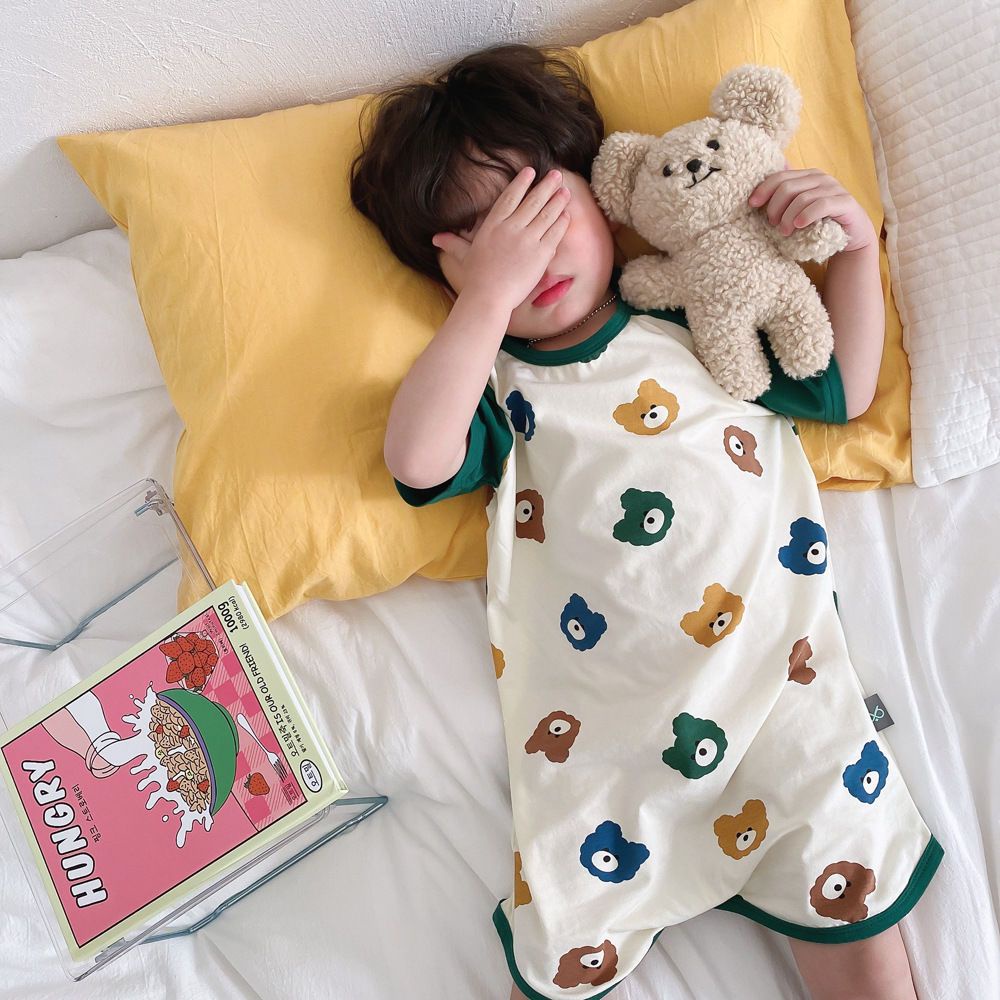 Bộ Áo Liền Quần Ngủ Mỏng Thoáng Khí Thoải Mái In Họa Tiết Hoạt Hình Thời Trang Mùa Hè Cho Bé