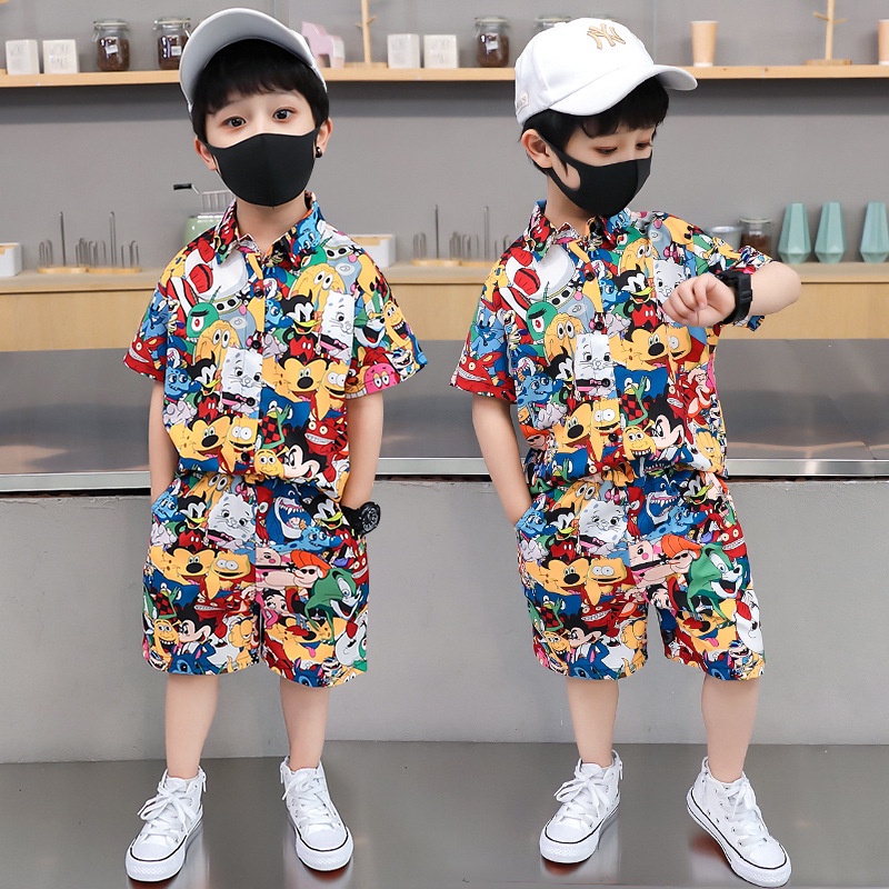Set Áo Sơ Mi Họa Tiết Hoa Và Quần Dài Thời Trang Cho Bé Trai