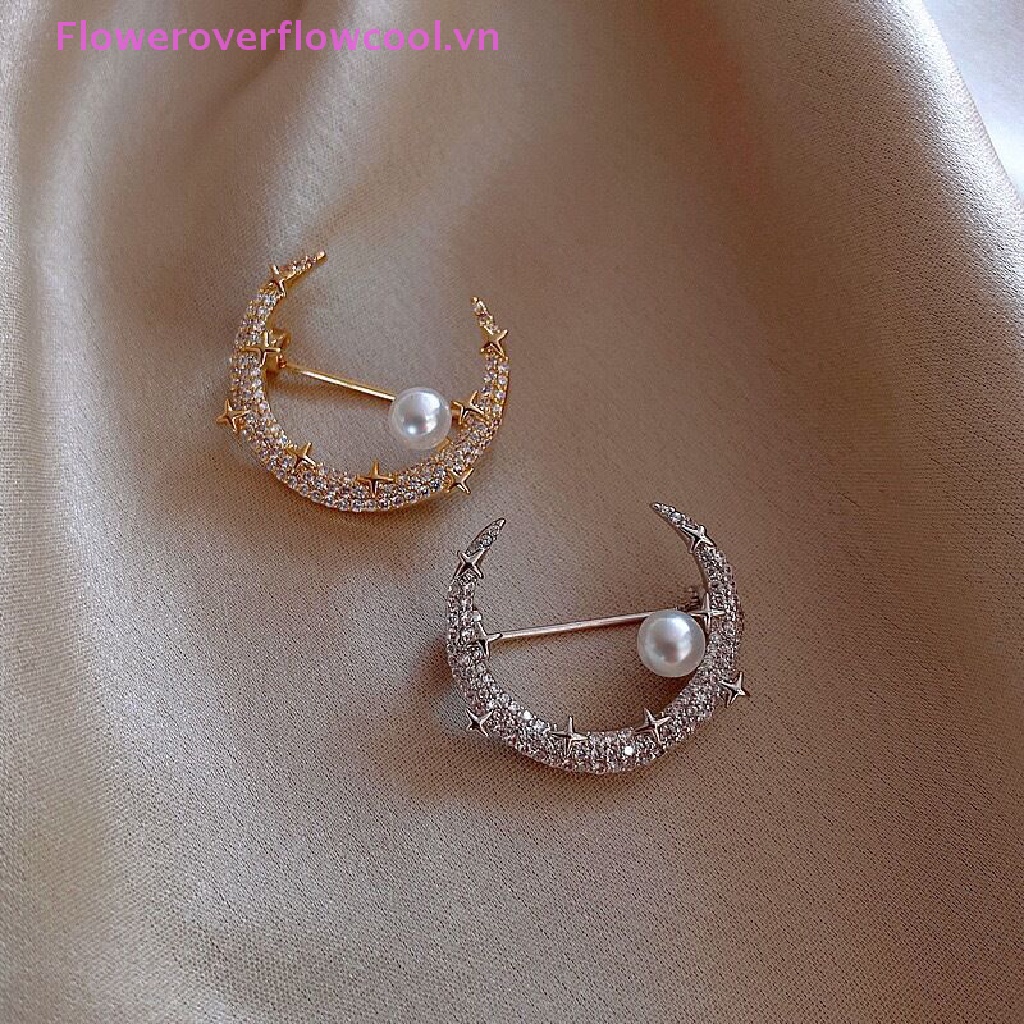 Trâm Cài Áo Hình Ngôi Sao / Mặt Trăng Đính Ngọc Trai Thời Trang