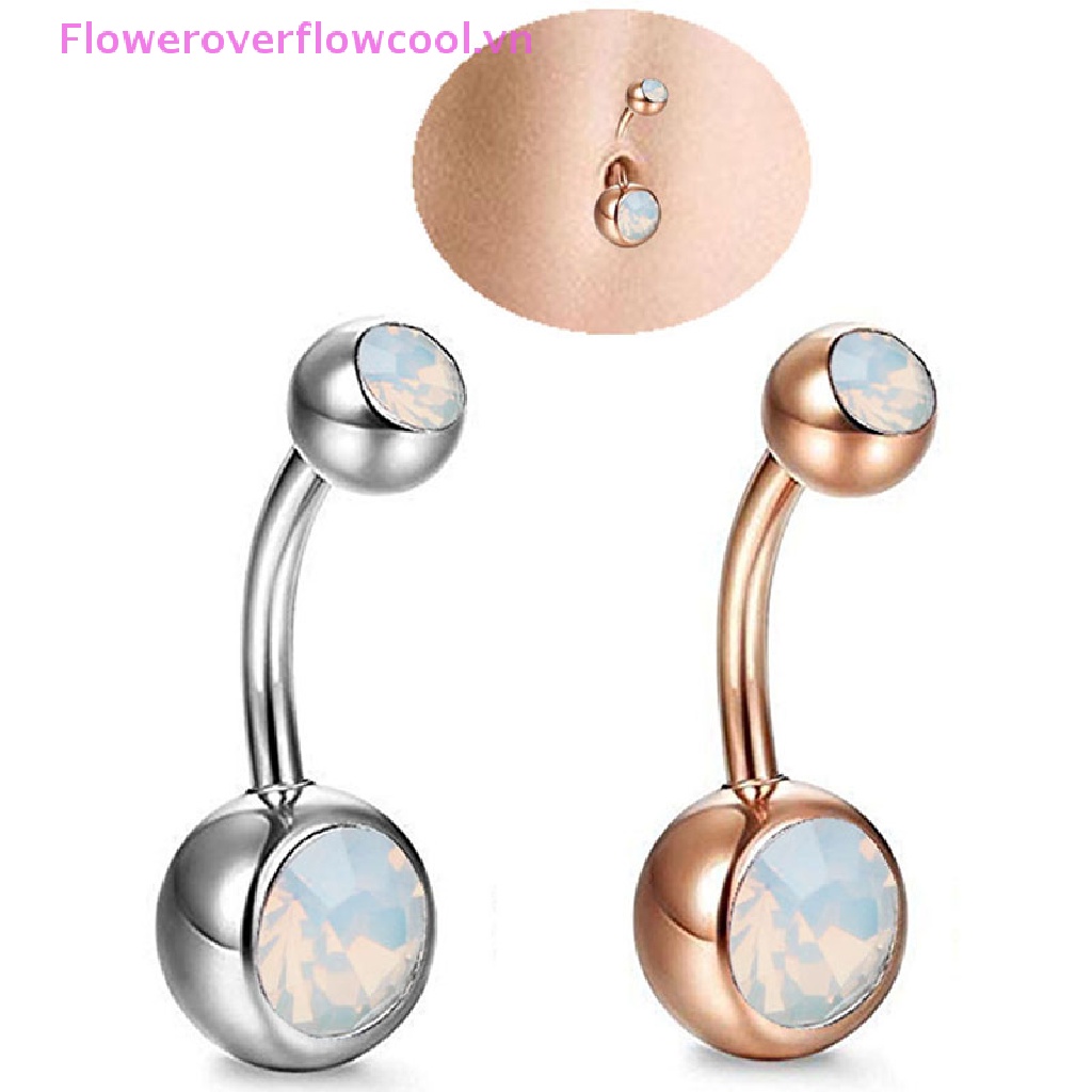 Khuyên Rốn Đính Đá Opal Lửa Trắng COOLLADY Hot!