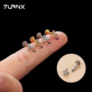 7uanX 1 Khuyên Xỏ Môi / Tai / Môi Bằng Thép Không Gỉ Đính Đá Zircon Thời Trang Unisex