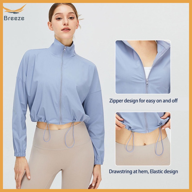 Áo Khoác Thể Thao Tay Dài Có Khóa Kéo Chất Liệu Khô Thoáng Nhanh Thời Trang Cho Nữ