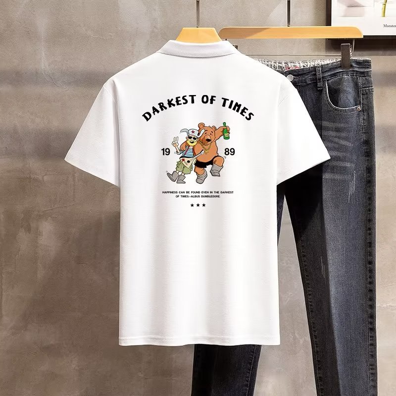 Áo Thun polo Tay Ngắn Oversize In Họa Tiết Thời Trang Phong Cách Hàn Quốc Cho Nam / Size M-4XL