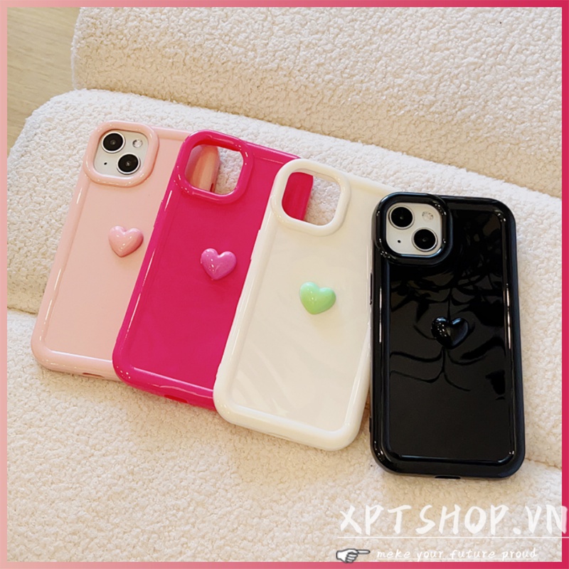 Ốp Điện Thoại Mềm Chống Sốc Màu Trơn Họa Tiết Trái Tim Cho iPhone 14 14 Plus 13 12 11 Pro Max