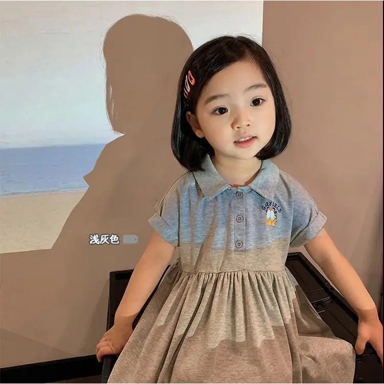 Đầm Mùa Hè Một Mảnh Tay Cộc Màu Trơn Dễ Thương Phong Cách Hàn Quốc Cho Bé Gái
