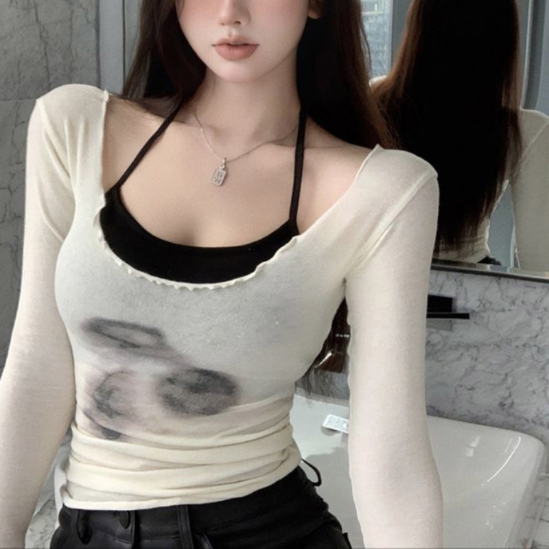 Bộ Áo Thun Dài Tay Ôm Dáng Màu Nhuộm Kèm Áo Tank Top Hai Dây Thời Trang Xuân Hè Cho Nữ