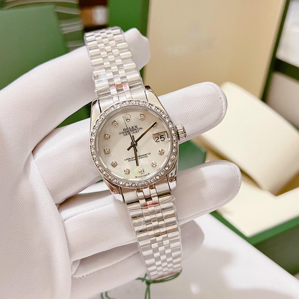 Đồng hồ nữ MÁY NHẬT size 32mm HỢP KIM 904 Không Gỉ Không bay màu(Màu bạc mặt trắng)