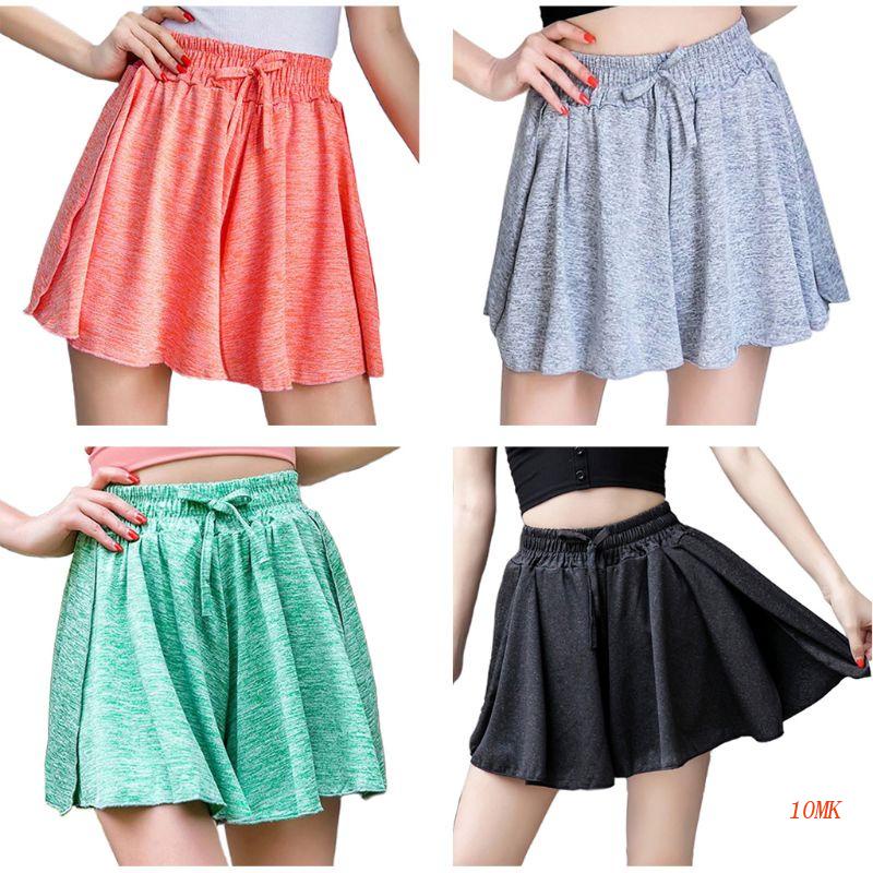 Quần Short Thể Thao Dáng Chữ A Ống Rộng Lưng Thun 2 Trong 1 Thời Trang Cho Nữ