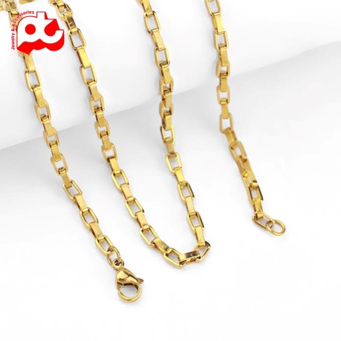 Dây chuyền nam inox thời trang kiểu hình vuông soyong kích cỡ 3mm màu mạ vàng thép không gỉ PTDCNA169