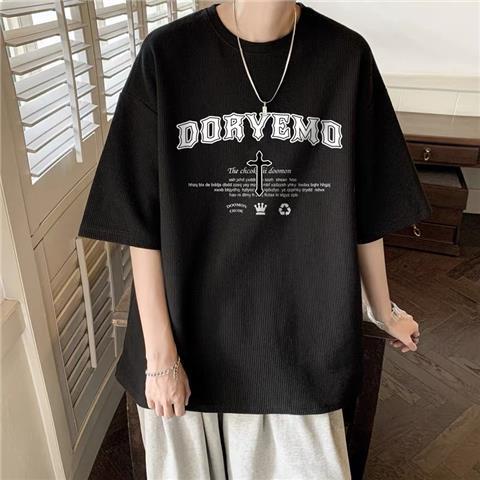 Áo Thun Tay Ngắn Dáng Rộng In Chữ Phong Cách Hồng Kông Thời Trang Mùa Hè Cho Nam
