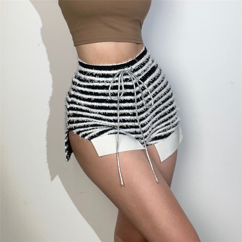 Quần Short Lưng Cao Kẻ Sọc Phong Cách Đường Phố Mỹ Thời Trang Cho Nữ