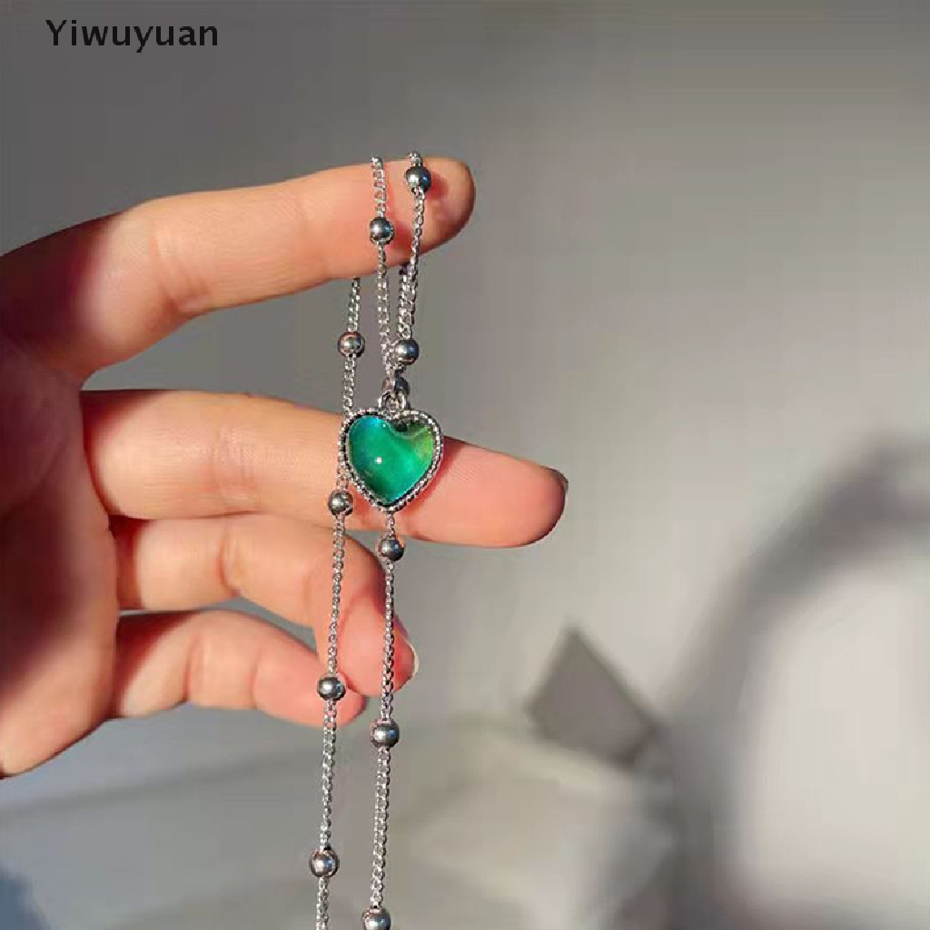 < Yiwuyuan > Vòng cổ Chuỗi Hạt Bằng Thép Không Gỉ Mặt Hình Trái Tim Đổi Màu Cảm Xúc Thời Trang Hàng Mới Đang Bán Chạy