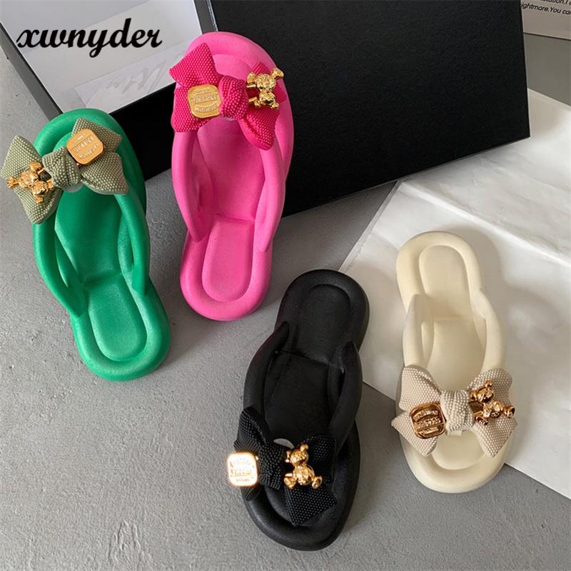 Sandal Đế Mềm Đính Nơ Và Gấu Dễ Thương Phong Cách Hàn Quốc