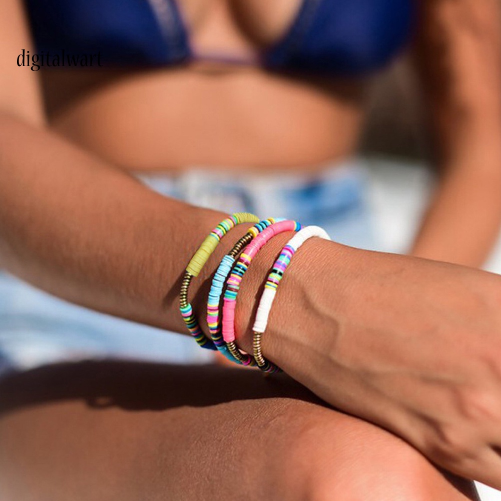 Kỹ Thuật Số| Set 5 Vòng Tay Hạt Đất Sét Polymer Màu Sắc Cầu Vồng Thời Trang Cho Nữ