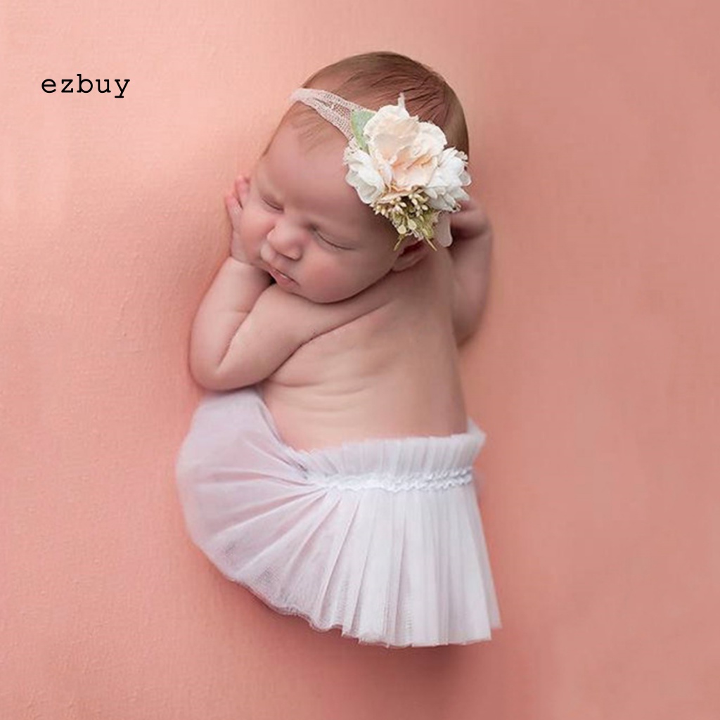 1 Set Váy Tutu Siêu Mềm Kèm Băng Đô Hoa Làm Đạo Cụ Chụp Ảnh Cho Bé Gái