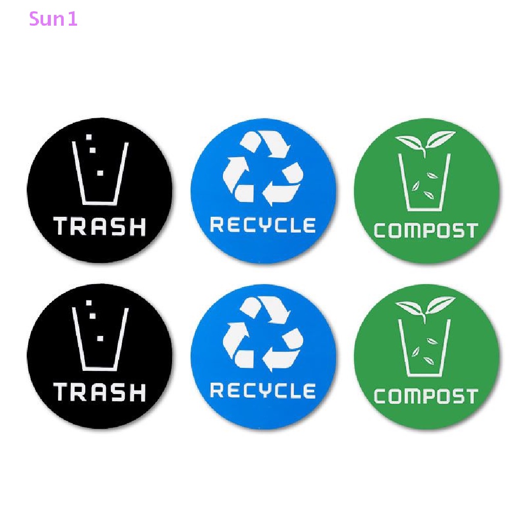 Sun1 &gt; Set 12 Sticker Dán Thùng Rác Tái Chế Đường Kính 10CM Bằng Nhựa PVC