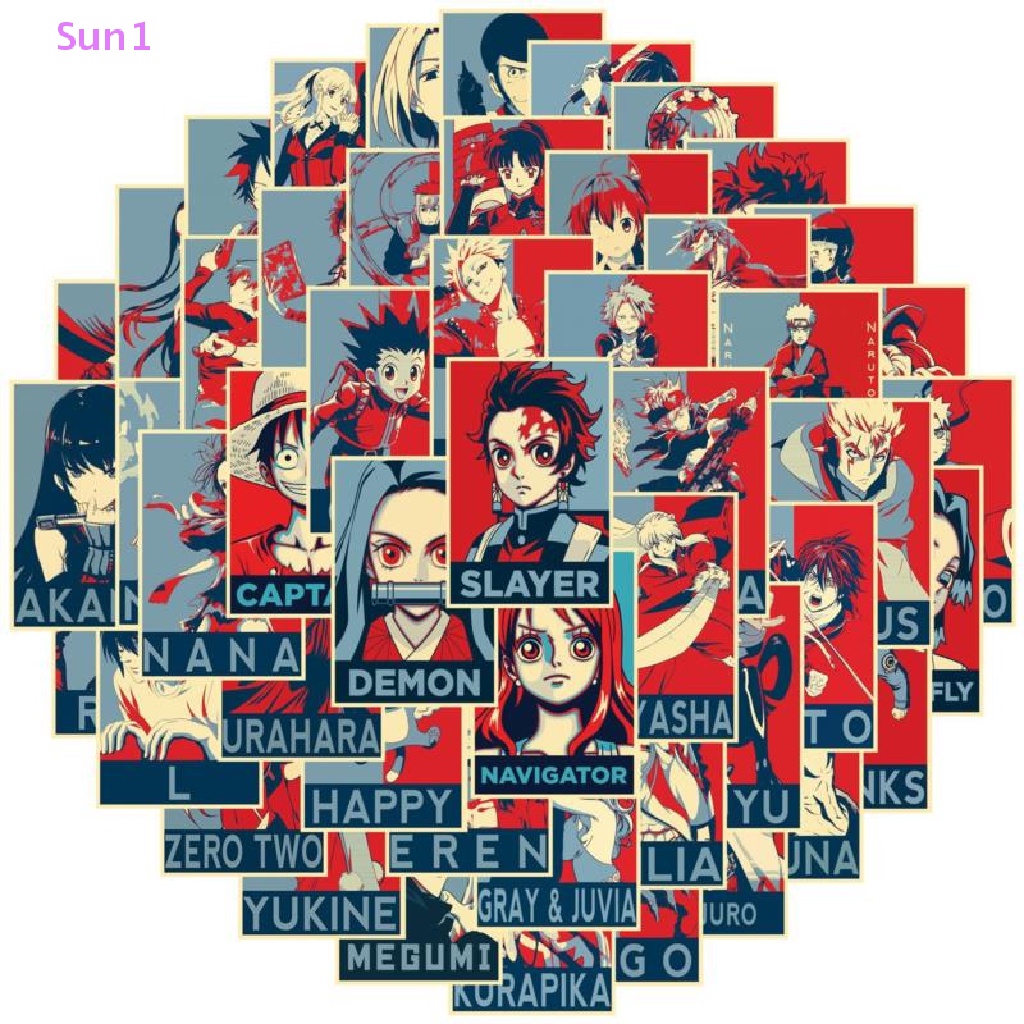 Set 50 Tấm Áp Phích Dán Trang Trí Điện Thoại Laptop Hành Lý Hình Hoạt Hình Đáng Yêu