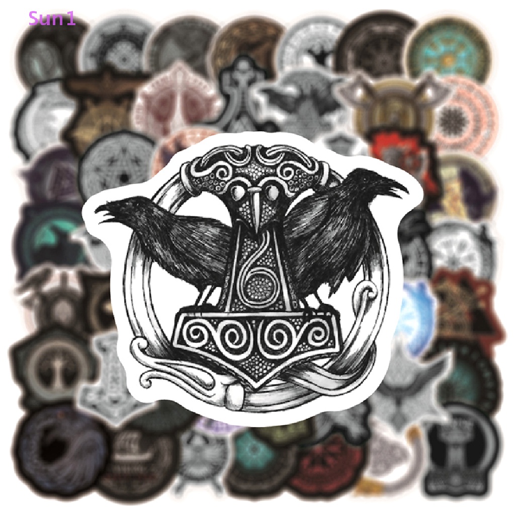 Set 50 Sticker Sun1 &gt; Phong Cách Viking Trang Trí Ván Trượt / Guitar / Guitar / Va Li